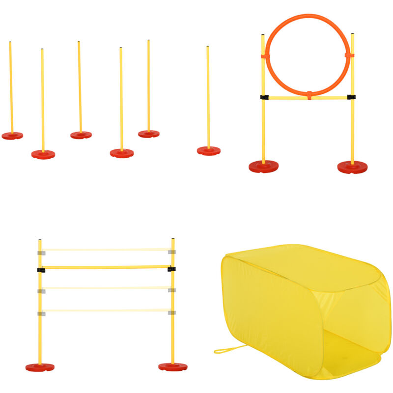 Pawhut - Agility sport pour chiens équipement complet haies, slalom, tunnel + sac de transport jaune