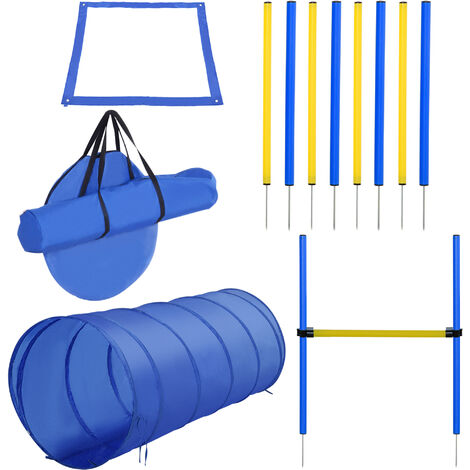Agility sport pour chiens équipement complet obstacle, tunnel, slalom, zone repos + sac de transport bleu jaune - Bleu