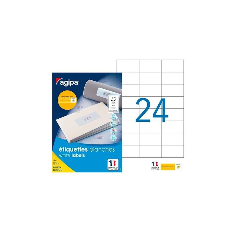 Etiquettes adresses 70 x 37 mm Agipa 119015 - Boîte de 2400