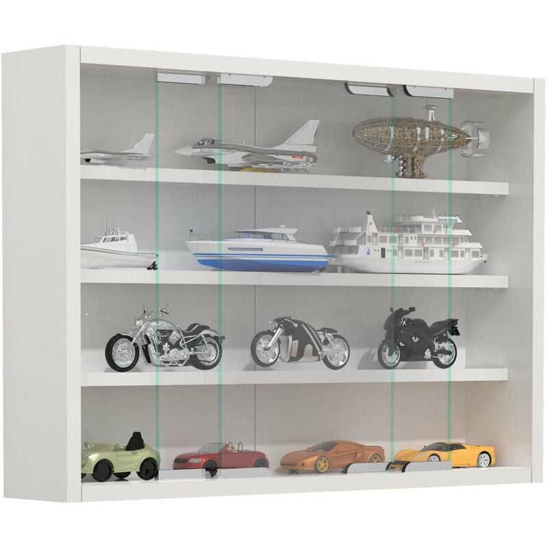 AgisaM vitrines en verre accroché au mur 2 portes coulissantes blanc.