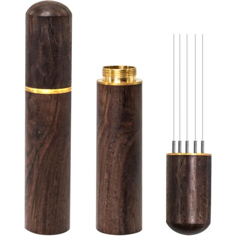 Agitador de café espresso, dispensador de espresso de 5 pines con puntas de 0,4 mm, mango y soporte de madera natural (ébano).