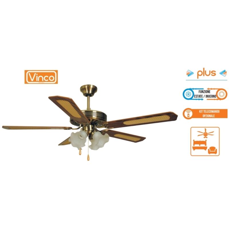 Image of Grecoshop - Agitatore/Ventilatore da soffitto con 5 pale in legno noce scuro 4 lampade Vinco - 70900