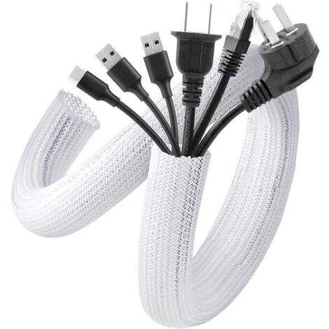 AGPTEK 2PCS Manchon de Câble Gaine 1.5 Mètre, Cache Câble de Protection Souple en Pet Diamètre 19-29mm, Blanc