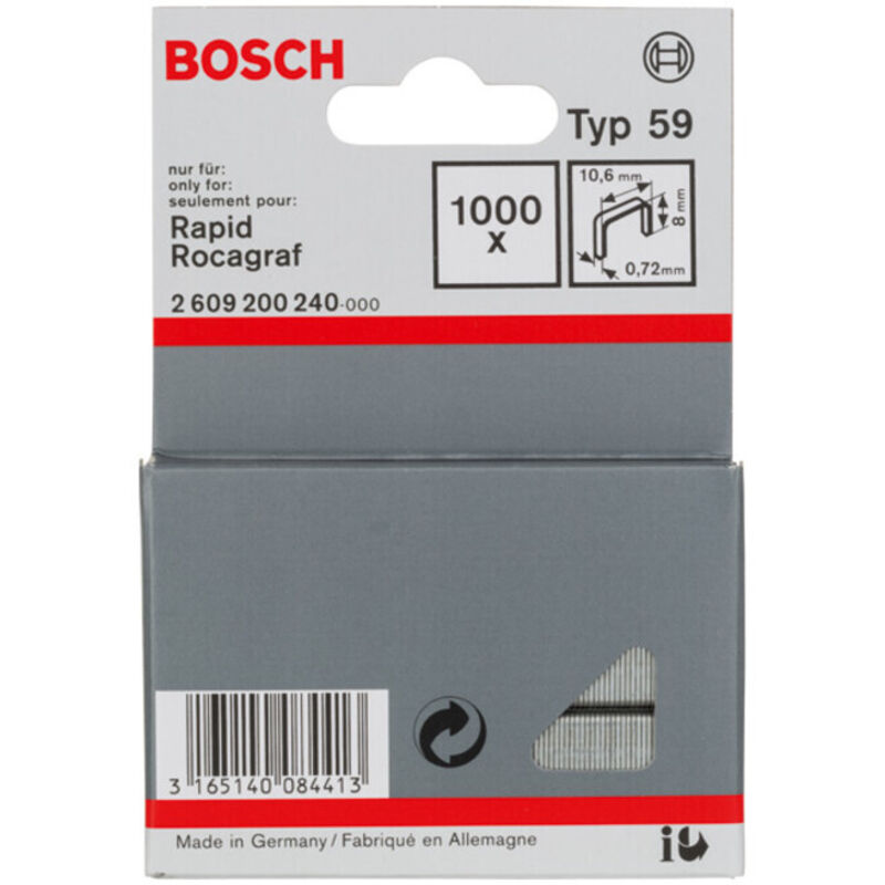 Agrafes à fil fin type 59 10 6 x 0 72 x 8 mm 1000 pièces Bosch 2609200240