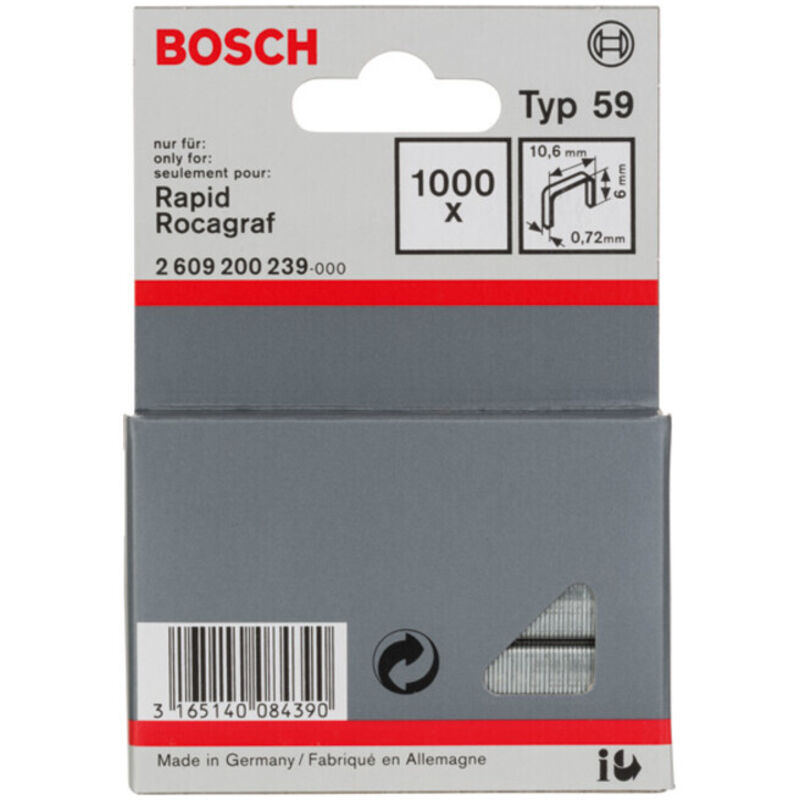 Bosch Agrafe à fil fin de type 59 10.6 x 0.72 x 6 mm 1000 pce 2609200239