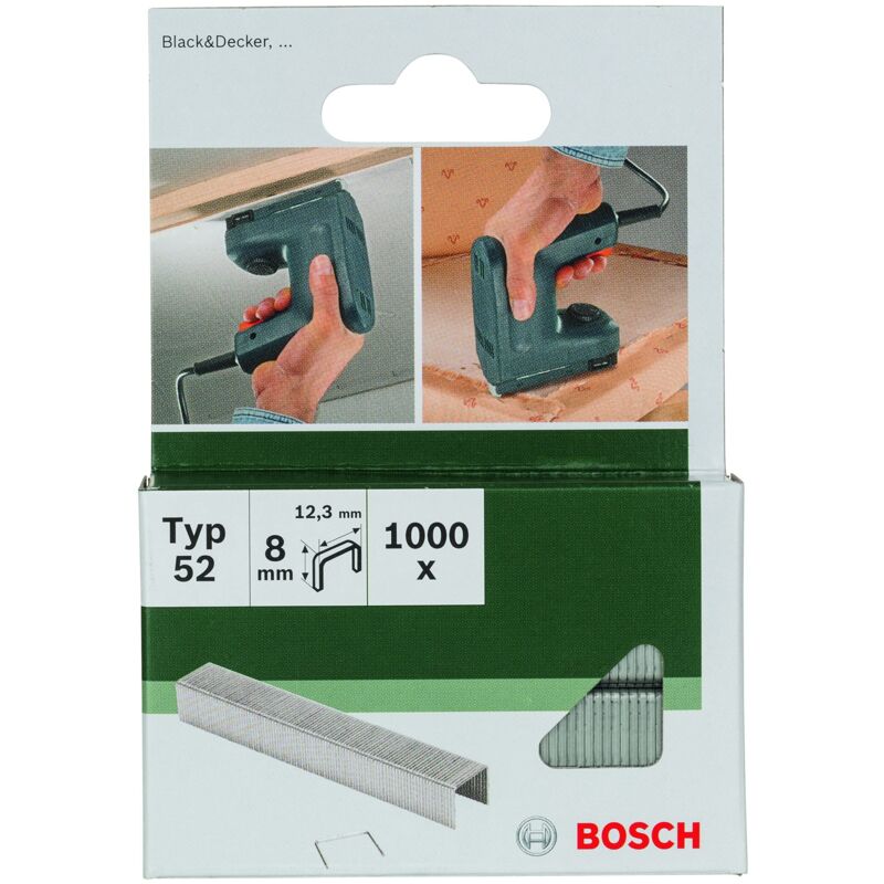 Bosch - 2609255836 Set de 1000 agrafes à fil plat Type 52 Largeur 12,3 mm Epaisseur 1,25 mm Longueur 8 mm