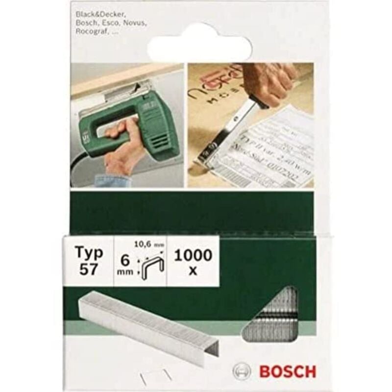 Bosch - 2609255845 Set de 1000 agrafes à fil plat Type 57 Largeur 10,6 mm Epaisseur 1,25 mm Longueur 6 mm