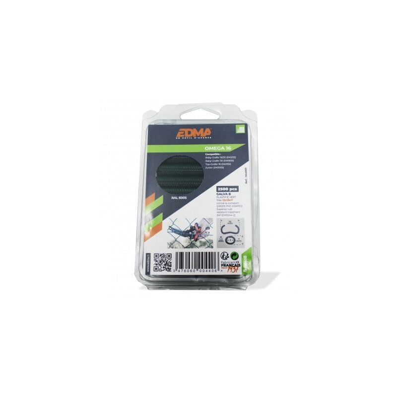Edma - Agrafes omega 16 galva plastifié vert x 2500