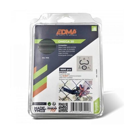 Agrafes Omega 20 – Galva plastifié gris RAL 7016 – 20mm – Lot de 1000 agrafes pour agrafeuses EDMA
