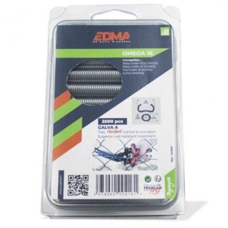 Agrafes pour grillage 16 galva A x 2500 – Compatible agrafeuses EDMA – Pour fixation durable et précise – Norme 1024-2/250