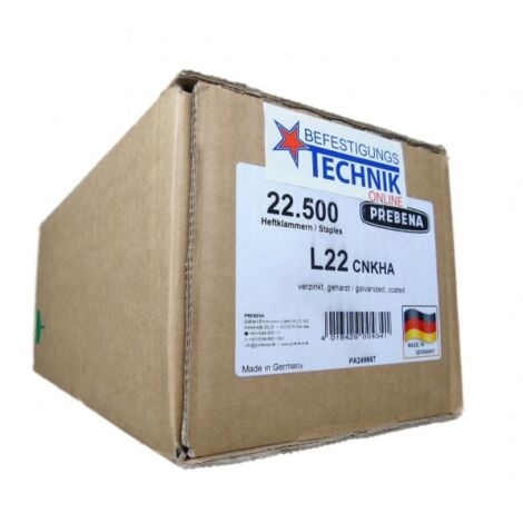 Agrafes Prebena L 22mm CNK galvanisé 4C-L50 G5562 Bostitch S5 Senco N Würth 155 BEA KL-26 22,5M-EN113031