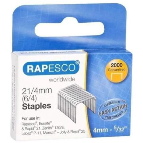 Agrafes rapesco galvanisée 21/4 type 6/4 boîte de 2000 unités