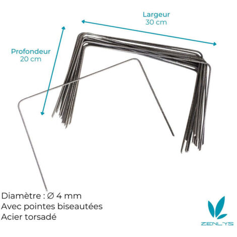 Agrafes toile de paillage anti mauvaises herbes largeur 30cm Lot de 100 Fabrication Française Pointes bisautées metal fer