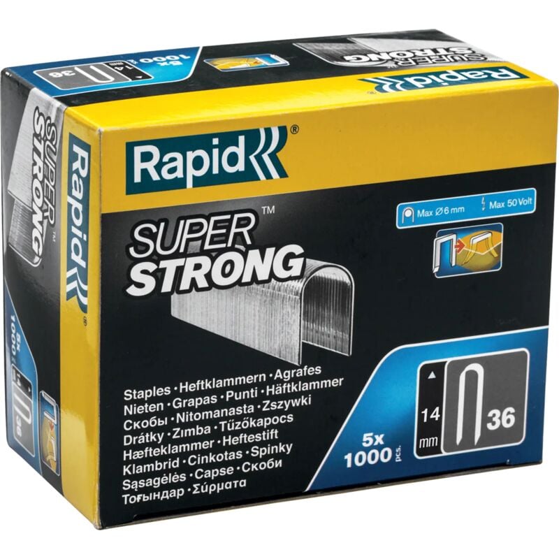 Rapid - Agrafes câbles n°36/14mm - SuperStrong - Boîte carton 5000 - (5000512)