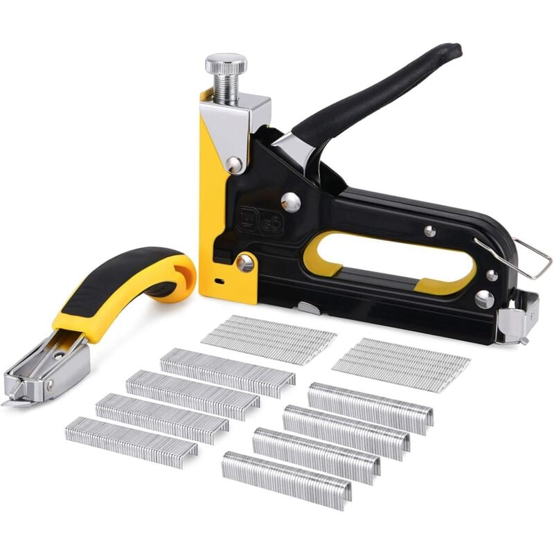 Agrafeuse 3 en 1 Très Résistante, 3000 Agrafes et Arrache-Agrafes, Pour Ameublement et Menuiserie