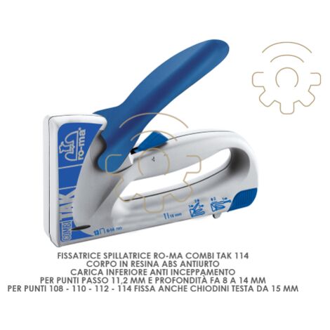 Agrafeuse Maestri Ro-Ma Combi Tak Agrafeuse 114 points pas 11,2 mm profondeur 8 Pointes de 14 mm 108-110-112-114 A galement pour clous A  tA te 115 mm