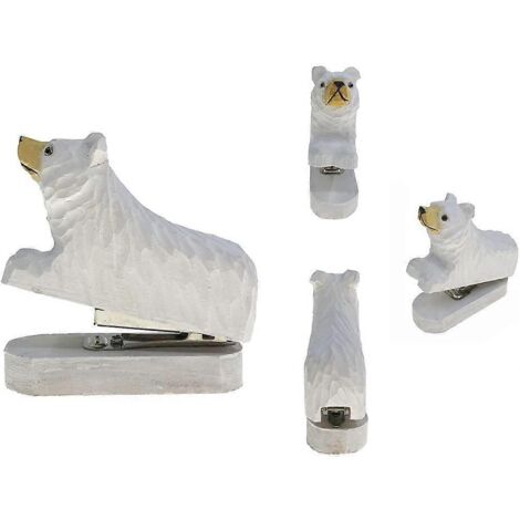 Agrafeuse miniature en bois sculpté à la main, représentant un animal de dessin animé (ours polaire), idéale pour l'école, le bureau ou comme cadeau de Noël pour les enfants.