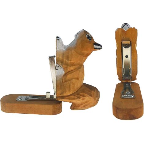 Agrafeuse miniature en bois sculpté à la main, représentant un écureuil, idéale pour l'école, le bureau ou comme cadeau de Noël pour les enfants.