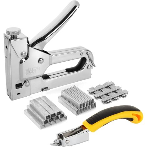 Agrafeuse Murale Robuste 3 en 1 avec Arrache-Agrafes et 3000 Agrafes, Agrafeuse Tapissier Manuelle en Acier pour Bricolage
