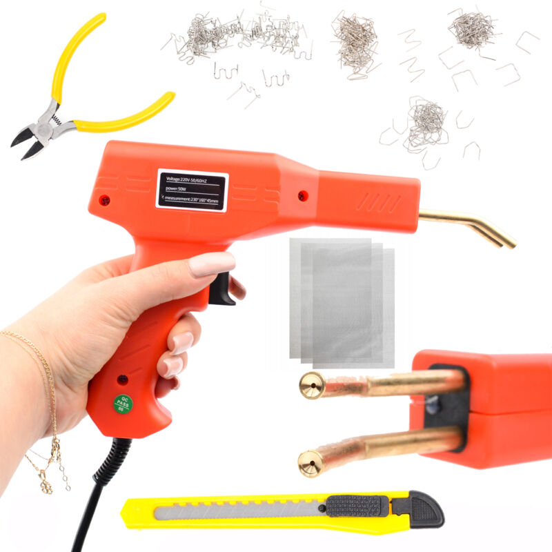 Rosfix Cucitrice per plastica in valigia + 200 graffette + Rosfix Set di 3 reti 20x15cm per saldatura plastica