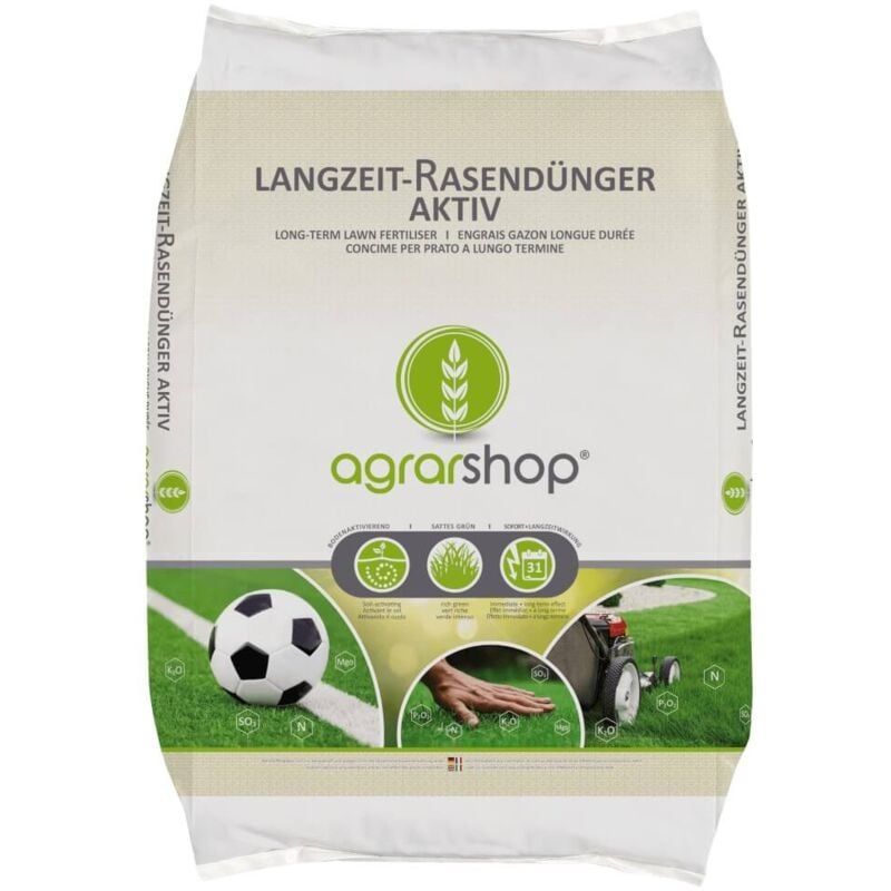 Agrarshop - Engrais gazon longue durée actif 20+5+8 avec lzw 25 kg d'engrais de démarrage