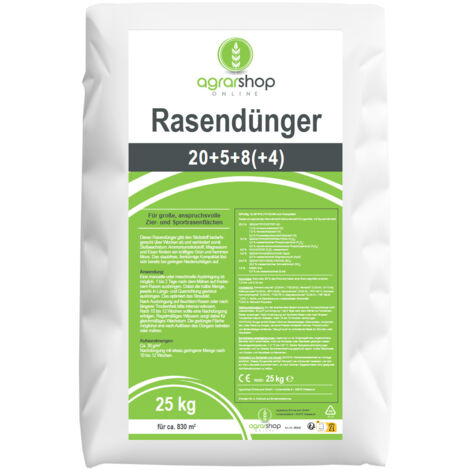 Agrarshop Engrais pour gazon 20+5+8(+4) avec LZW 25 kg Engrais de démarrage pour gazon