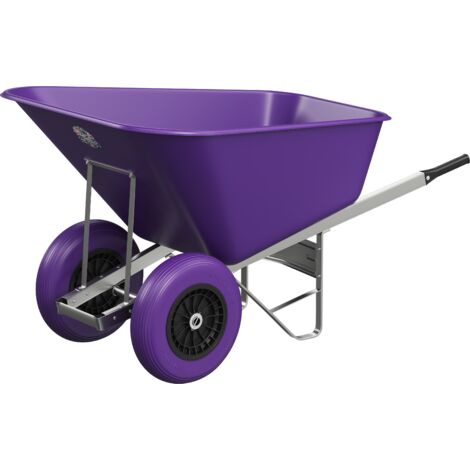 Agri Barrow Wheelbarrow Twin 200 Litre Plastic Tub Puncture Proof Tyres Purple