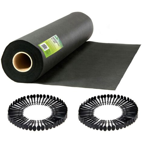 Agrotextil de jardín 1 m x 50 m + 50 pines Plonos - negro