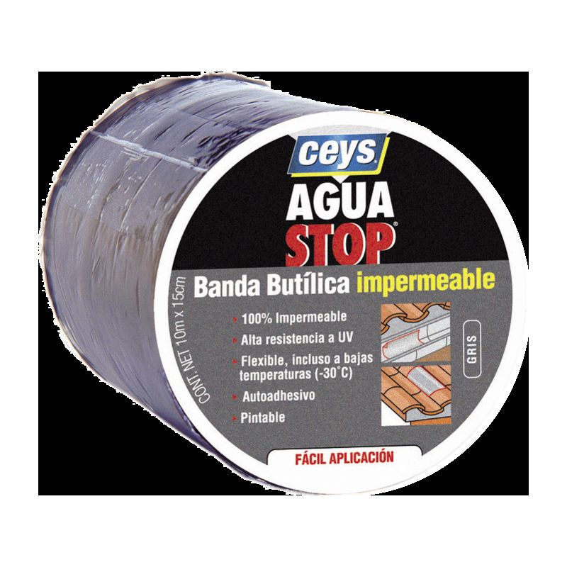 

AGUA STOP BANDA BUTILICA IMPERMEABLE (15 CM X 10 M, GRIS) - Ceys