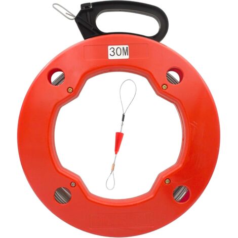 Aguja de nailon de 30 m, cinta pasacables para cable en carcasa de plástico con cabezal guía flexible.