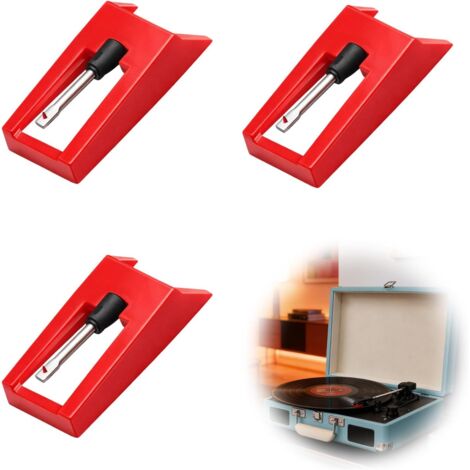Aguja para tocadiscos, 3 agujas rojas, compatible con cápsulas para tocadiscos, para discos y colecciones de vinilo.