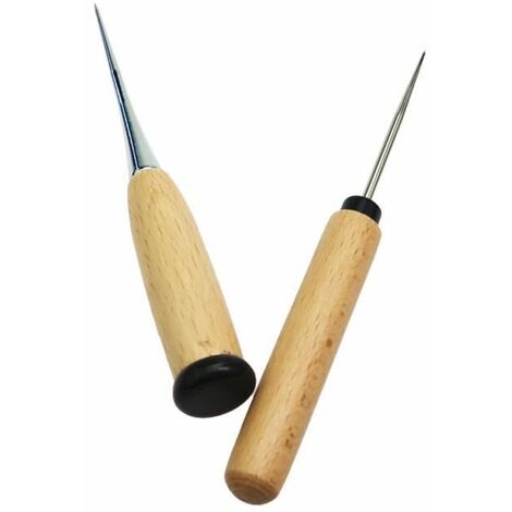 Agujas de coser con punzón curvo, mango de madera de acero inoxidable, herramientas de cuero DIY, 2 uds. FUIENKO