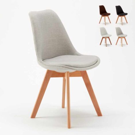 Ahd Amazing Home Design – Chaise de salle à manger scandinave avec coussin en tissu – Dossier ergonomique – Base en bois de hêtre – Gris