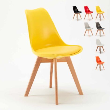 Ahd Amazing Home Design – Chaise de salon scandinave avec coussin en simili cuir – Coque en polypropylène – Hauteur d'assise 48 cm – Jaune