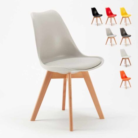 Ahd Amazing Home Design – Chaise de salon scandinave avec coussin en simili cuir – Polypropylène et bois de hêtre – Hauteur d'assise 48 cm – Gris clair