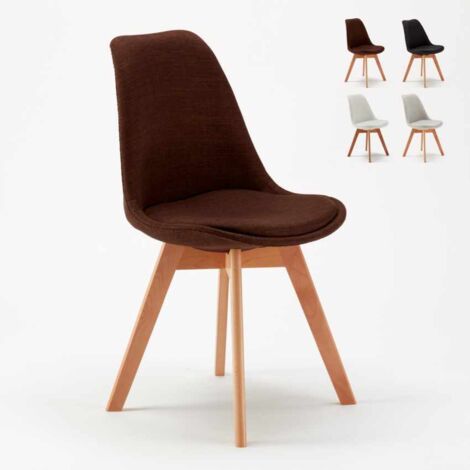 Ahd Amazing Home Design – Chaise scandinave avec coussin rembourré – Coque polypropylène – Base en bois de hêtre – Dossier ergonomique – Hauteur d'assise 48 cm – Marron
