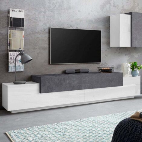 Ahd Amazing Home Design – Meuble TV 240 cm avec 4 placards et 3 portes – Bois certifié FSC – Design moderne en ardoise – 240 x 45 x 51,6 cm