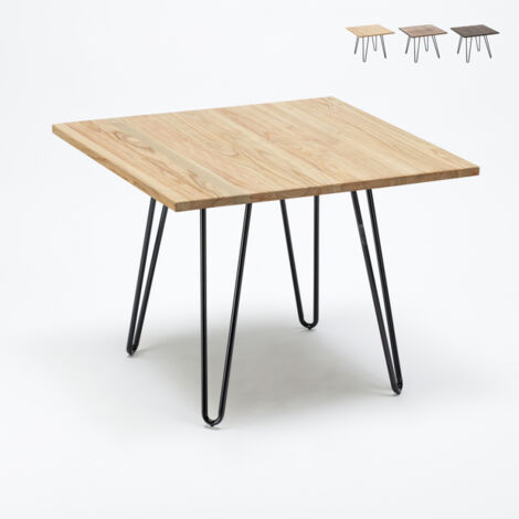 Ahd Amazing Home Design – Table industrielle 80x80 cm en bois et acier – Pieds en épingle à cheveux – Plateau anti-rayures – Pour salle à manger et restaurant