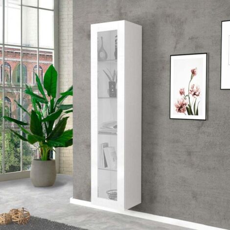 Ahd Amazing Home Design – Vitrine de salon blanche laquée – 4 étagères en verre – Dimensions 40x30x180 cm – Design moderne en bois certifié FSC