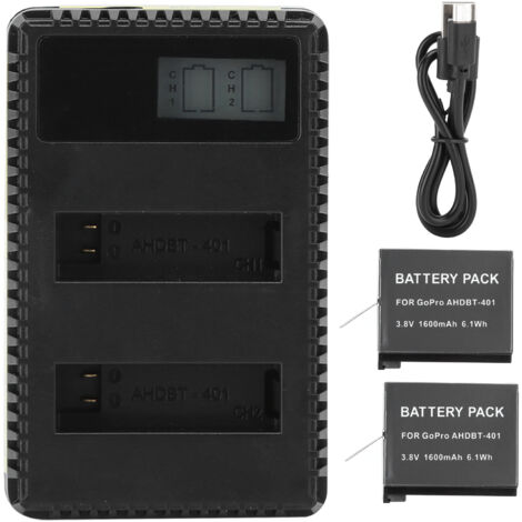 AHDBT-401 Dual-LCD-Ladegerät für Action-Kameras, 1600-mAh-Akku, kompatibel mit Hero4