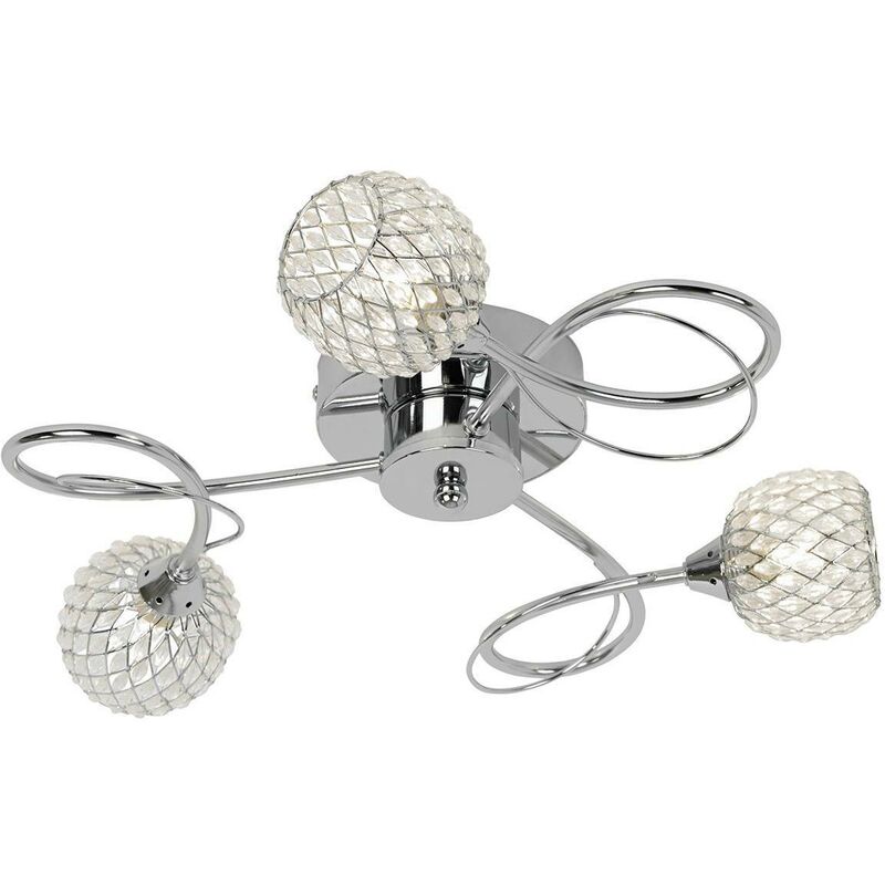 Endon Aherne - 3 Light Semi Flush Multi Arm Ceiling Light Chrome with Wire, Bead Shade, G9