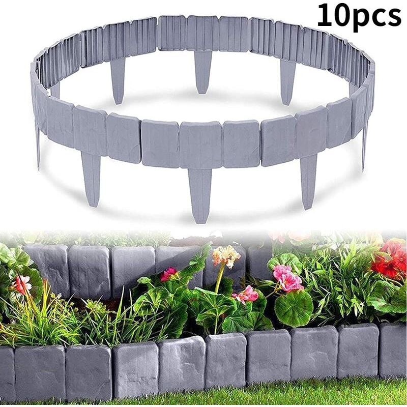 Ahlsen - 10 Pcs Bordures de Jardin Imitation Pierre, Bordure de Pelouse, Clôture Bordure Gris, Bords de Pelouse de Jardin Anthracite, Décoratif