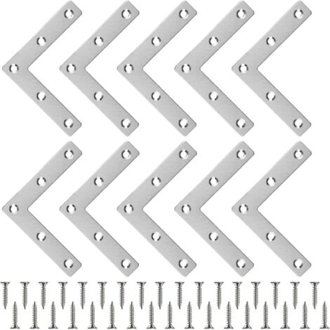 Ahlsen 10 Pcs Equerre Plate Équerre Angle en Forme de L Connecteur Métallique Plat + 50 Vis Connecteurs d'Angle en Acier Inoxydable Equerre Fixation Plate 808015mm pour Fixation Meuble Menuisier Chais