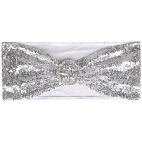 Ahlsen 10 Uds. Correas con palabras para silla, correas decorativas elásticas con purpurina para funda de silla, decoración de boda plateada
