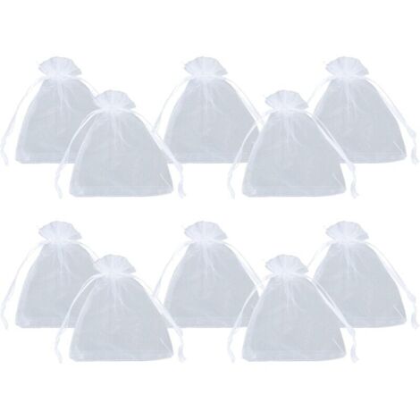 Ahlsen 100 bolsitas de organza blancas, 10 x 12 cm, bolsitas de organza transparentes con cordón para objetos pequeños, regalos, joyas, embalaje y organización.