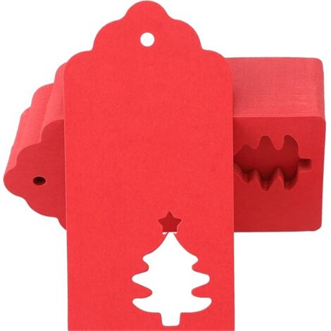 Ahlsen 100 etiquetas de papel, etiquetas de Navidad, etiquetas de regalo de Navidad para decorar árbol de Navidad (árbol de Navidad rojo)