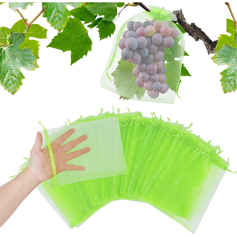 100 Pièces 30x40cm Sac Protection Raisin Sac de Protection Fruits Verts avec Cordon Sac Organza Sac en Filet Transparent Empêcher Guêpes Drosophile