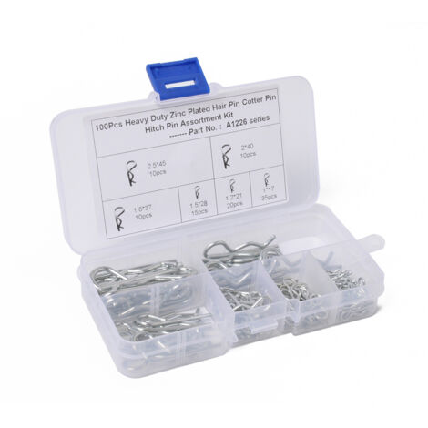 AHLSEN 100 Pièces Assortiment de Goupilles à Ressort, Goupilles Fendues R Clips, R Cotter Pin Clips Fixation Cotter Broches en Acier Inoxydable pour Attelage, Tracteurs, Tondeuses à Gazon