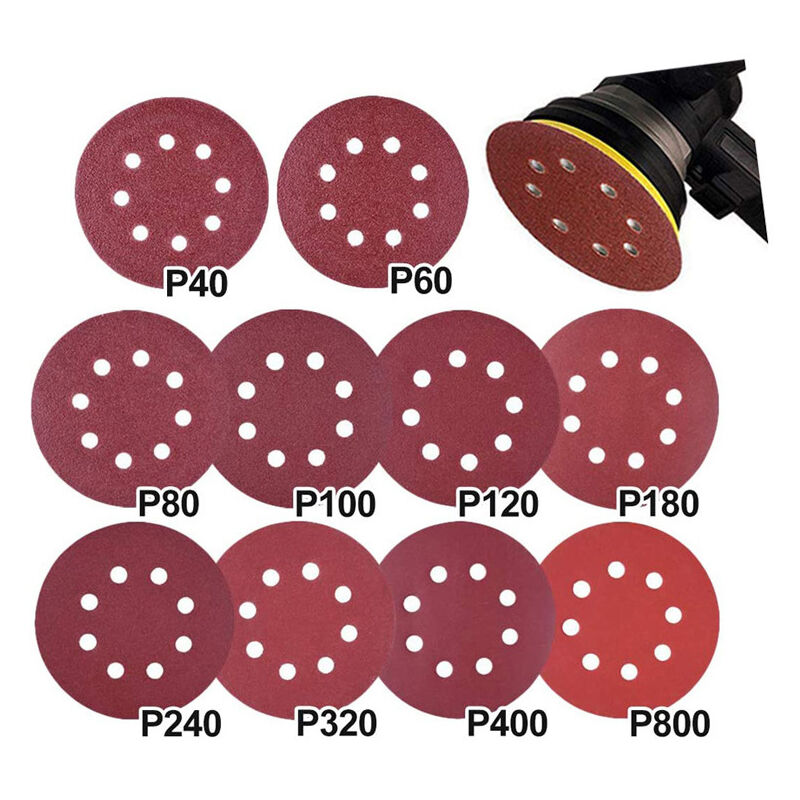 100 pièces papier abrasif ponceuse excentrique 125 mm Velcro, disques de ponçage 8 trous Velcro rond 125 mm pour ponceuse excentrique 20x