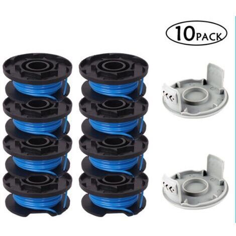 Ahlsen 10er-Pack Ersatzspulen für Ryobi 1/4 Zoll Trimmer, kompatibel mit dem kabellosen Trimmer Ryobi One+ AC14RL3A, 8 Spulen + 2 Schneidkappen